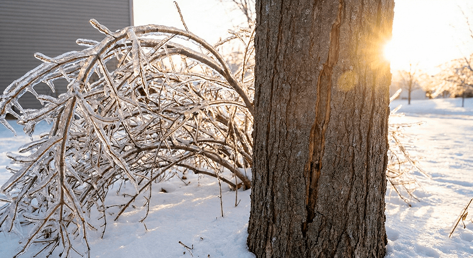Winter frost in garden