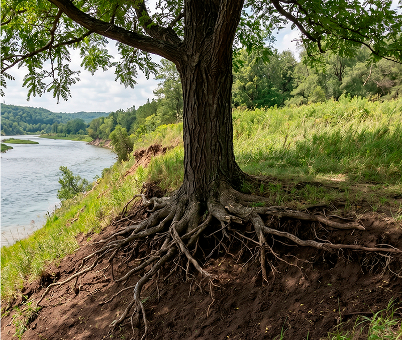 Strong tree roots gripping the earth