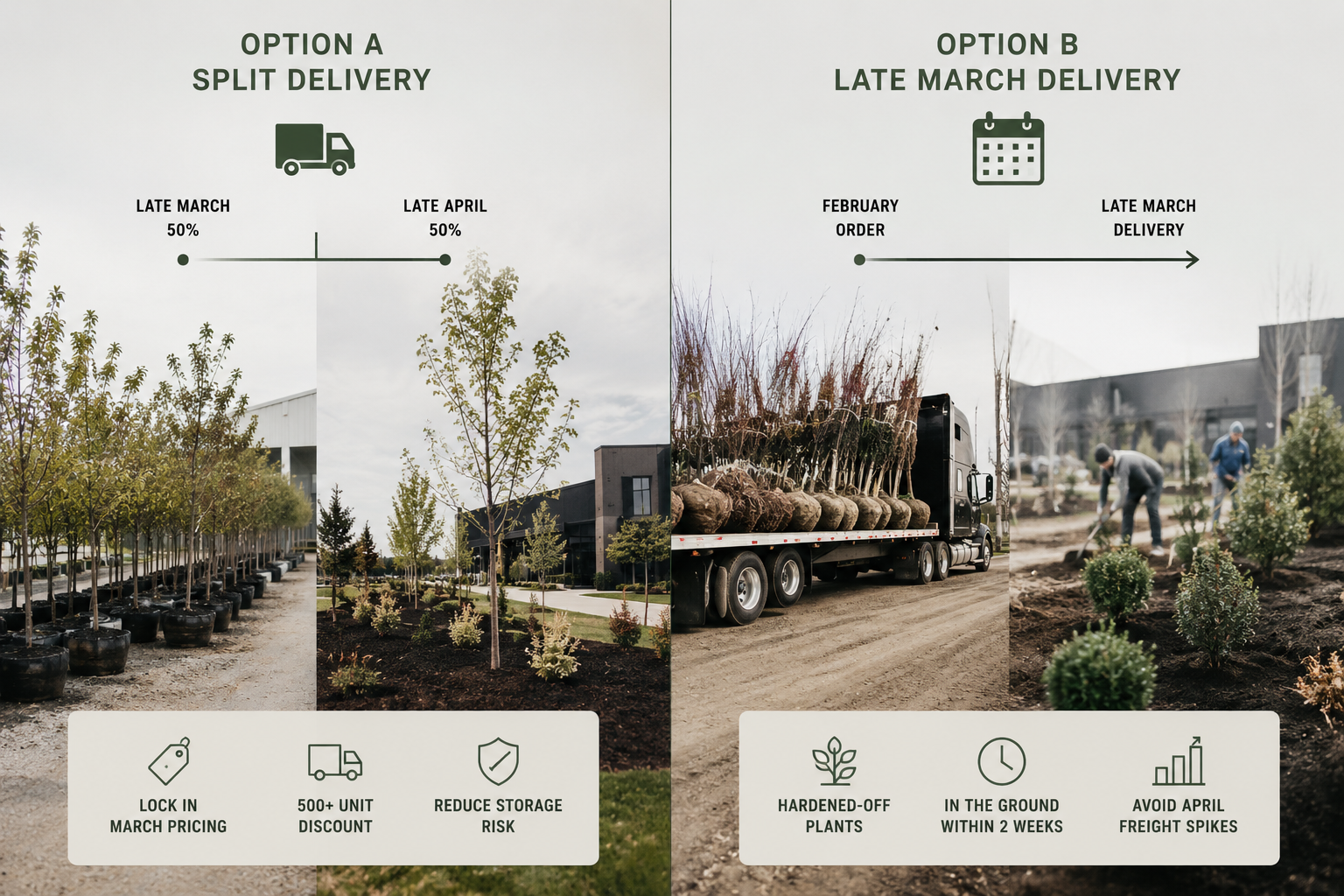 Illinois bulk-buying formula: split delivery vs late March delivery