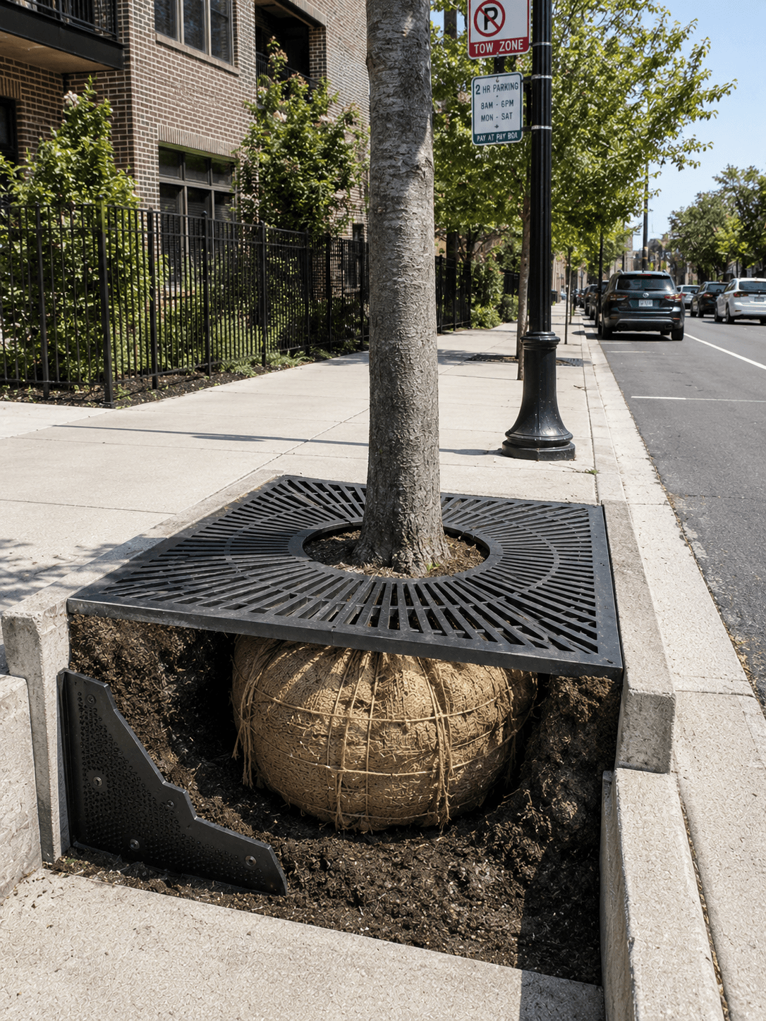 Urban tree grates and parkway tree planting details